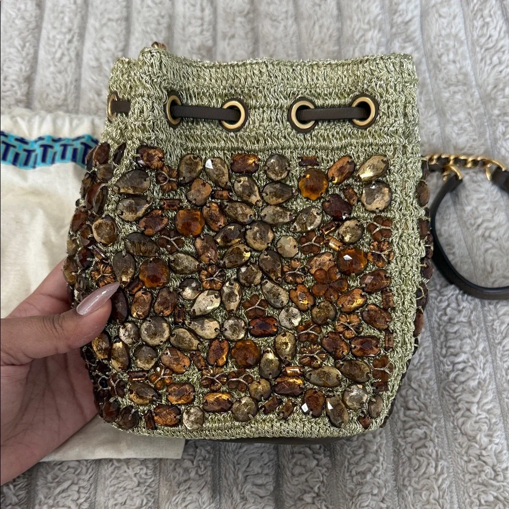 Tory Burch Brown and Gold Embellished Mini Bag